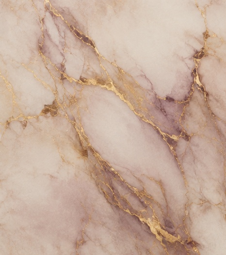 White marble, gold and mauve veining.